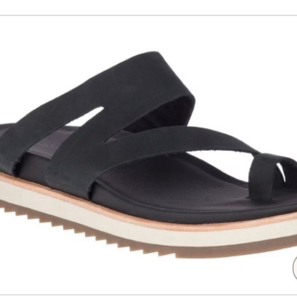Merrell Juno Black Leather Toe Loop Slip On Wrap Sandals - Picture 2 of 9